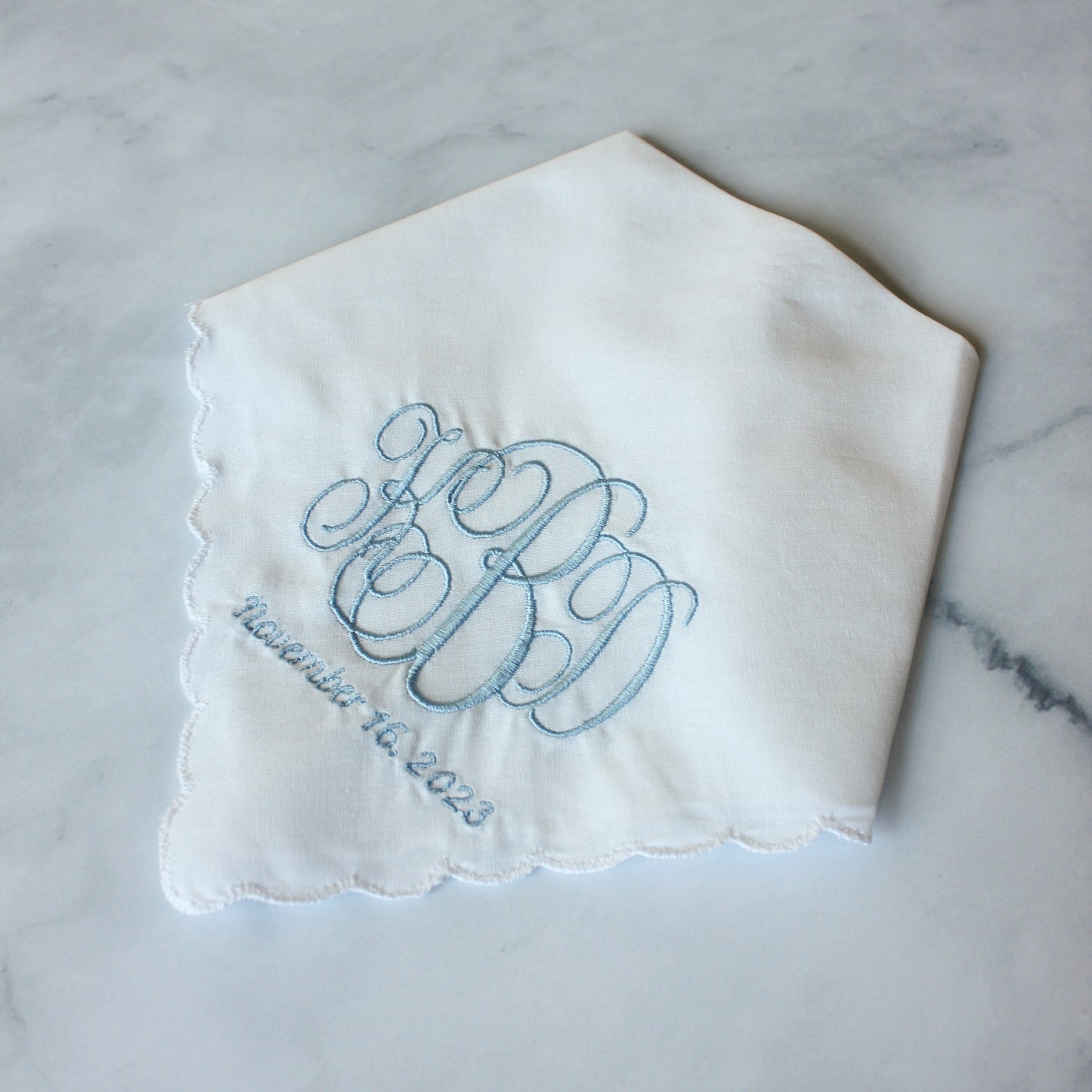 Scallop Handkerchief with Embroidered Message